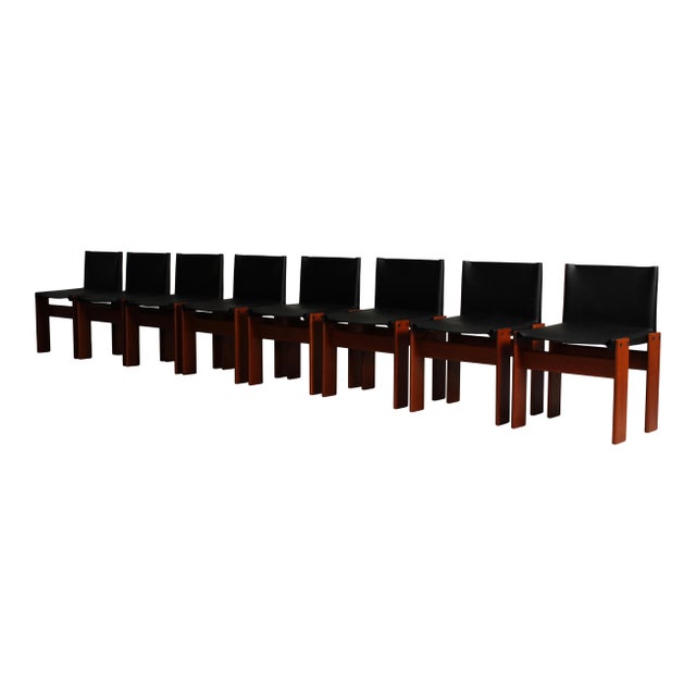 Vintage Monk Chairs in Black Leather and Mahogany by Afra & Tobia Scarpa for Molteni, 1973, Set of 8 For Sale - Image 11 of 18