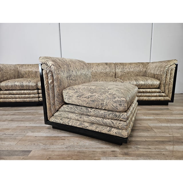 Modular Sofa in Silk and Lacquered Wood by Pierre Cardin, 1970, Set of 5 For Sale - Image 4 of 18