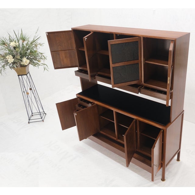 Dunbar Walnut Two Part Sideboard Credenza Breakfront Carved Slate Inserts MINT! For Sale - Image 13 of 18