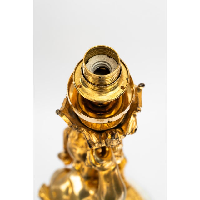 Historistic Fire Gilted Bronze Table Lamp with Fabric Shade, France, 1890s For Sale - Image 16 of 18