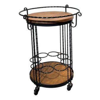 Iron & Wood Bar Cart with Bottle Holder & Serving Tray For Sale
