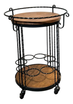 Iron & Wood Bar Cart with Bottle Holder & Serving Tray