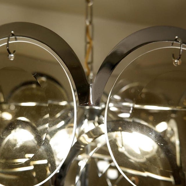 Chrome and Smoked Glass Disc Chandeliers from Vistosi, Italy, 1970s, Set of 2 For Sale - Image 4 of 9