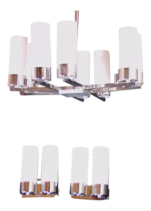 Jacques Adnet Chrome Chandelier and Sconces Set, Mid-Century France - 3 Pieces