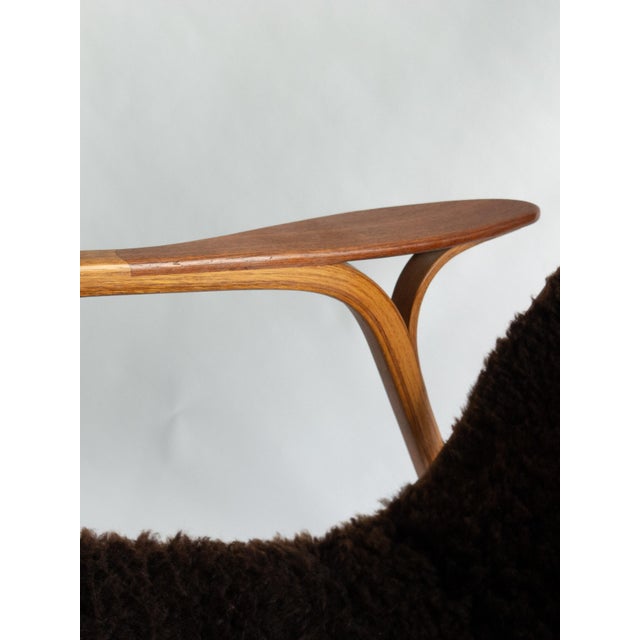 Yngve Ekström Vintage Yngve Ekström Lamino Lounge Chair for Swedese, Brown Sheepskin For Sale - Image 4 of 11