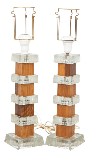 Table Lamps in Teak and Glass attributed to Ateljé Glass & Trä, Sweden, 1970s, Set of 2