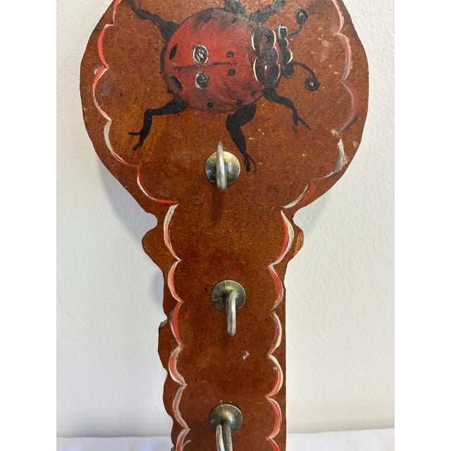 Mid-Century Modern Vintage Hand-Painted Ladybug Wooden Wall Hook Rack For Sale - Image 3 of 7