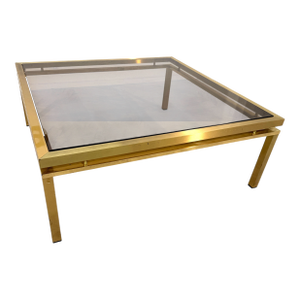 Mid-Century Modern Square Brass & Smoked Glass Coffee Table, 1970s