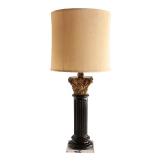 Carved Wood Corinthian Column Table Lamp For Sale