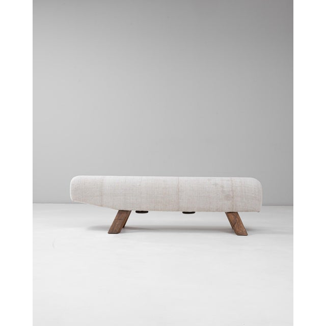 1940s Czech Mid-Century Modern Upholstered Bench With Angled Wooden Legs For Sale - Image 16 of 18