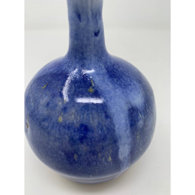 Mid 20th Century Round Blue Ceramic Vase For Sale In New York - Image 6 of 10