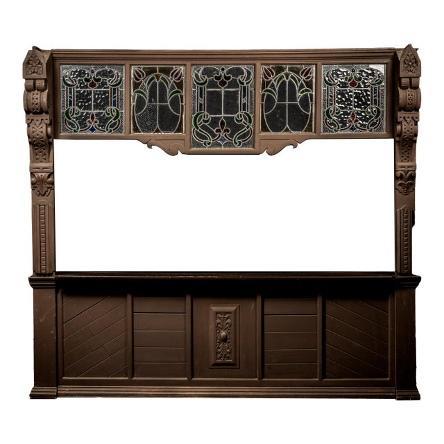 1960s Monumental Gothic Revival Stained Glass Bar Front For Sale