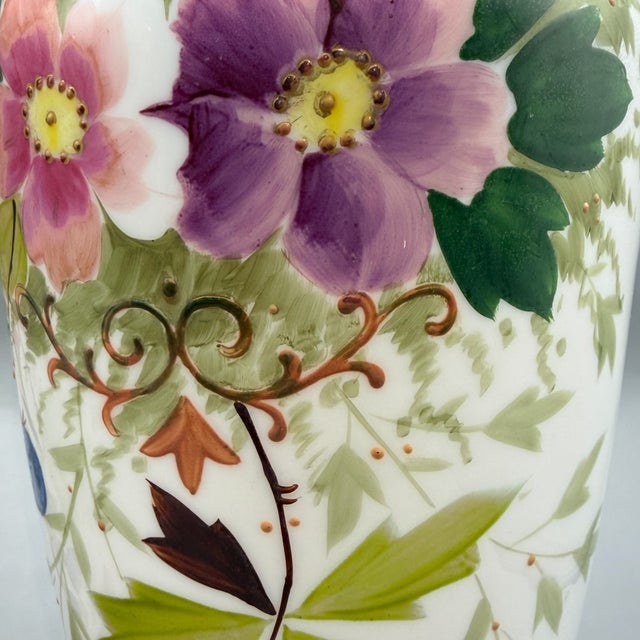 Large Antique Hand-Painted Bohemian Opaline Glass Vases, 1800s, Set of 2 For Sale - Image 15 of 18