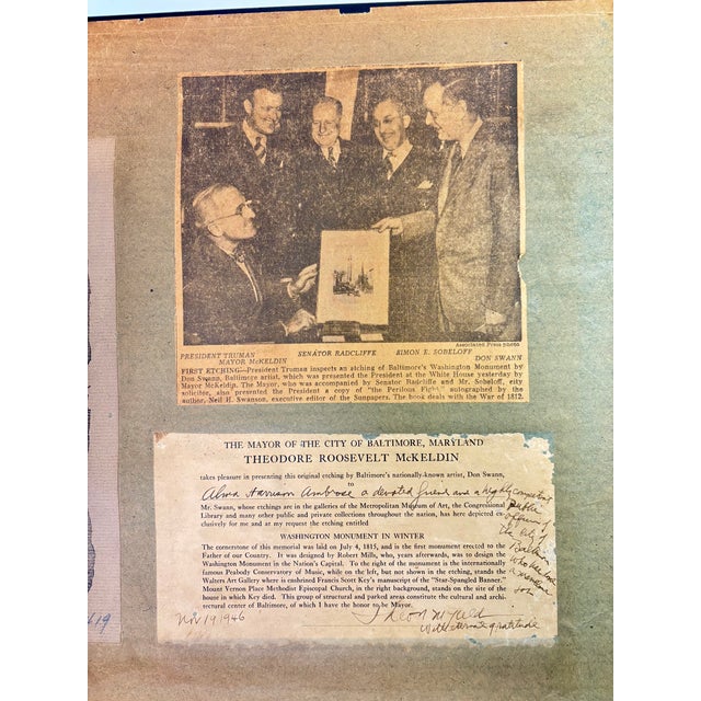 Black 1940s Don Swann (1889 - 1954) Original Etching 'Washington Monument in Winter' 199/400 For Sale - Image 8 of 12