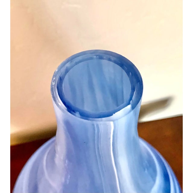 Matt Finish Minimalist Modern Vintage Blue Glass Vase For Sale - Image 4 of 5