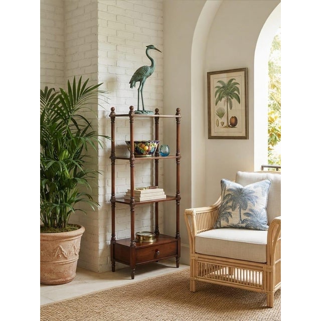 Vintage Four-Tier Turned-Wood Étagère Stand With Base Drawer For Sale - Image 10 of 12