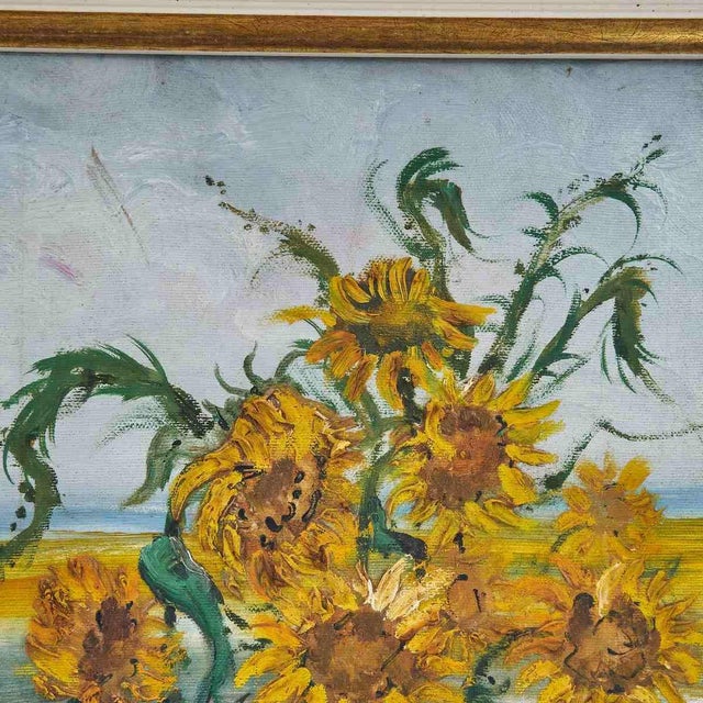 Giovanni Lovetti, Sunflowers, Oil on Canvas For Sale - Image 3 of 6