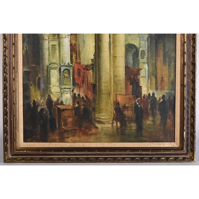 Mid 20th Century Vintage Signed Museum Interior Architectural Oil Painting For Sale - Image 5 of 12