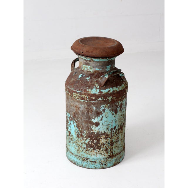 Antique Turquoise Painted Metal Milk Can For Sale - Image 13 of 18