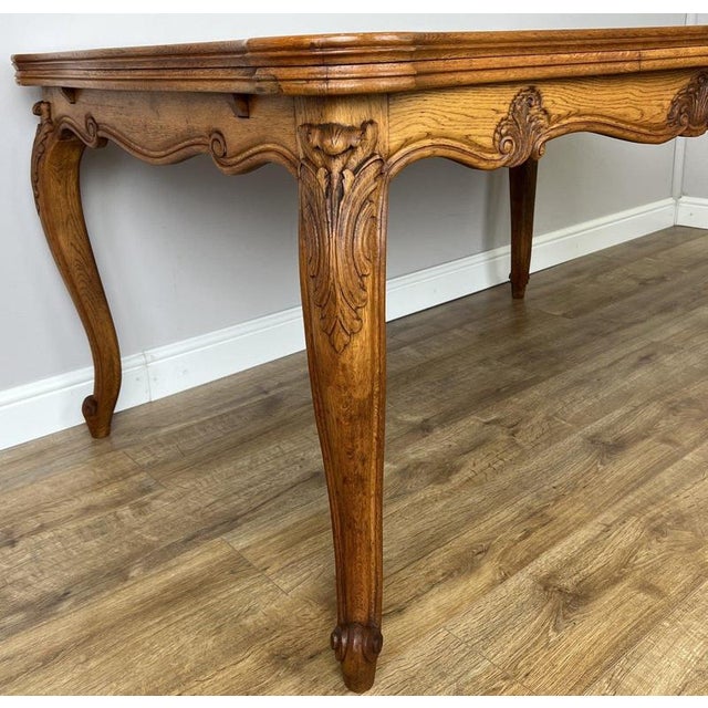 French Louis XVI Extendable Dining Table in Carved Oak For Sale - Image 6 of 15