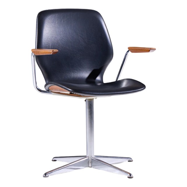 Westnofa Mid Century Teak and Chrome Swivel Chair For Sale