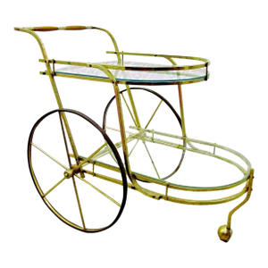 1950s Mid-Century Modern Brass and Glass Bar Cart Tea Cart