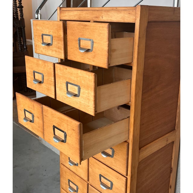 Wood Large Bank of French Art Deco Filing Drawers, Circa 1930s For Sale - Image 7 of 11