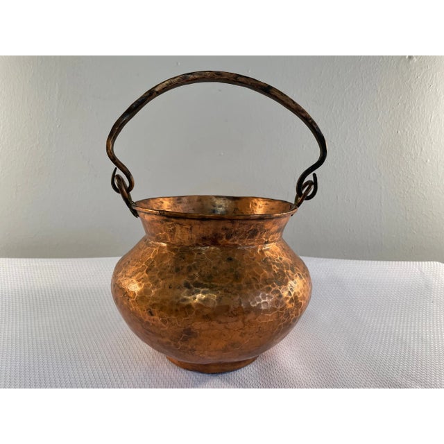 Mid 20th Century Hammered Copper Cachepot or Bucket With Handle For Sale - Image 6 of 13
