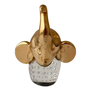Mid 20th Century Handmade Brass and Glass Elephant