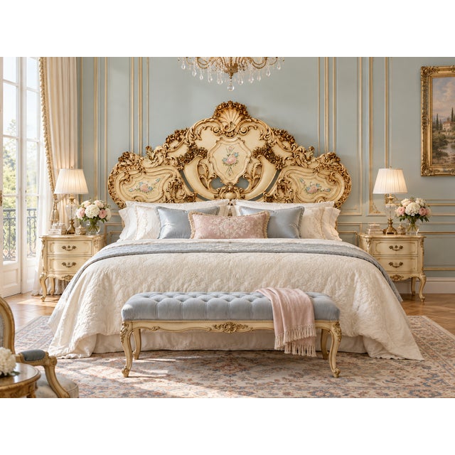 Italian Antique Rococo Baroque King Size Headboard For Sale - Image 9 of 9