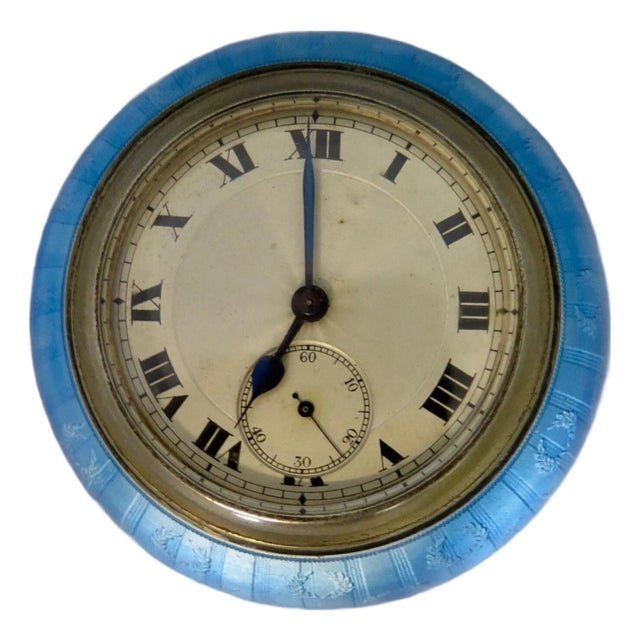 1920s Art Deco Period Continental Enamel over Sterling Silver Desk Clock For Sale