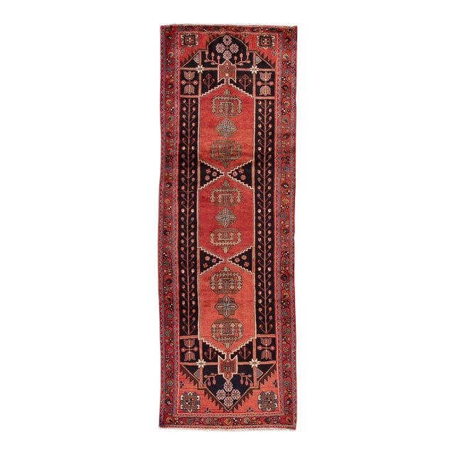 Vintage Red Hamadan Handmade Wool Rug For Sale