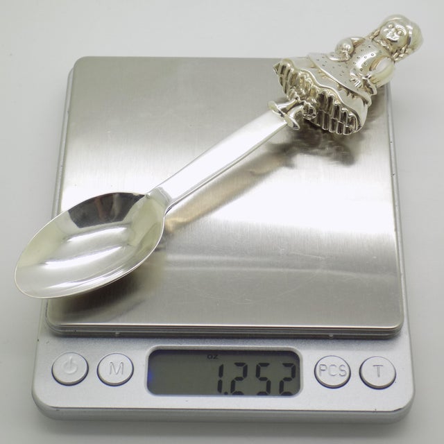 Vintage Italian Handmade Genuine Sterling Silver 925 Feeding Spoon with Little Girl, 1970s For Sale - Image 14 of 16