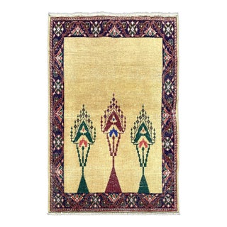 Vintage Gold Turkish Oushak Hand-Knotted Prayer Rug, 03'01 X 04'08 For Sale