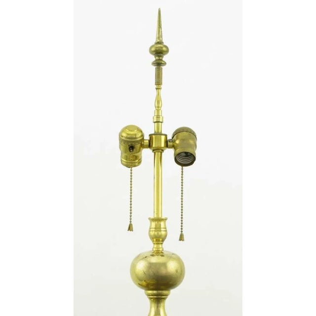 Traditional Heavy Brass Regency Table Lamps With Candelabra - a Pair For Sale - Image 3 of 7