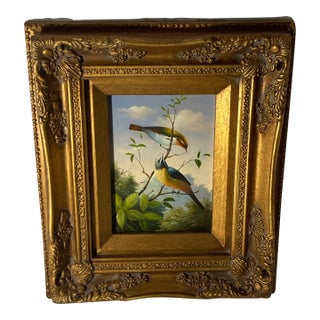 Late 19th Century Stunning Oil Painting on Panel Untitled (Two Birds on a Branch) Unsigned For Sale