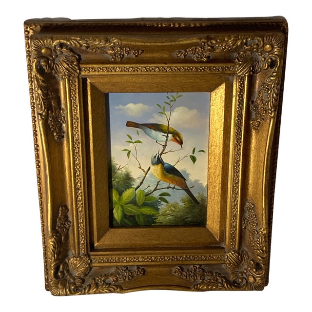 Late 19th Century Stunning Oil Painting on Panel Untitled (Two Birds on a Branch) Unsigned For Sale