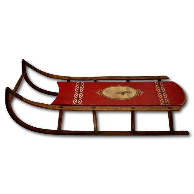 Outstanding Late 19th Century Antique American Hand Painted Steam Bent Oak Childs Snow Sled For Sale - Image 12 of 18