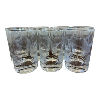 Vintage Federal Glass Etched Waterfowl Juice Glasses – Set of 6 For Sale