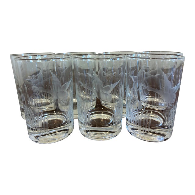 Vintage Federal Glass Etched Waterfowl Juice Glasses – Set of 6 For Sale