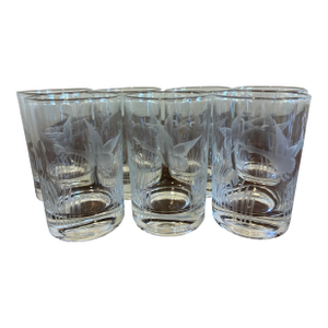Vintage Federal Glass Etched Waterfowl Juice Glasses – Set of 6