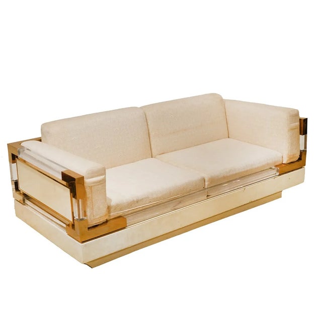 Modern 1970s Charles Hollis Jones Lucite and Brass Sofa For Sale - Image 3 of 12