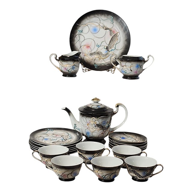 Mid Century Japanese Moriage Dragonware Tea Service for Six- 22 Pieces For Sale