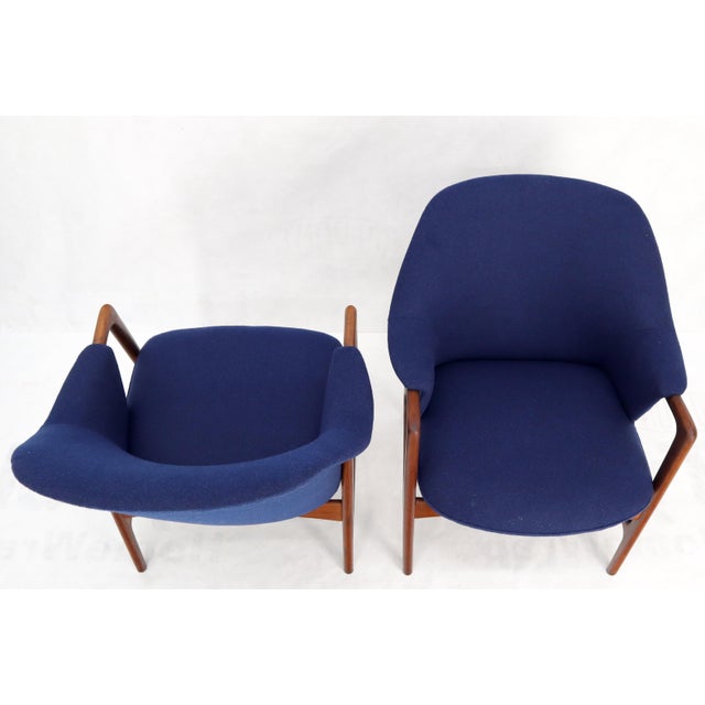 New Blue Wool Upholstery Teak Frames Danish Mid-Century Modern Lounge Chairs For Sale - Image 6 of 15