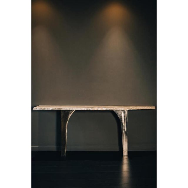 Brown Andrew Console Table in Travertine Stone and Brass by Alex Turco For Sale - Image 8 of 10