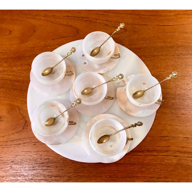 Art Deco Circa 1930s Vintage White Agate Tea Cup, Saucer and Tray Set- 19 Pieces For Sale - Image 3 of 12