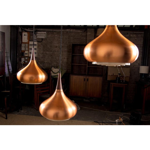 Large Danish Triple Suspension Ceiling Light in Metal & Rosewood by Jo Hammerborg for Fog & Mørup, 1965 For Sale - Image 3 of 18