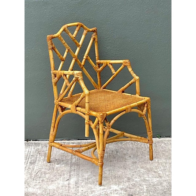 Vintage Chinese Chippendale Rattan Chair For Sale - Image 4 of 12