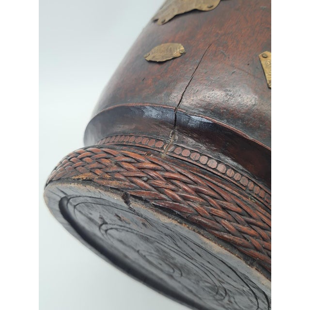 Brown Indian Wooden Measuring Cup with Brass Inlays, 1930s For Sale - Image 8 of 14
