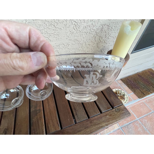 Antique English Stuart Crystal Footed Finger Bowls Nut Dishes - Set of 3 For Sale - Image 4 of 6